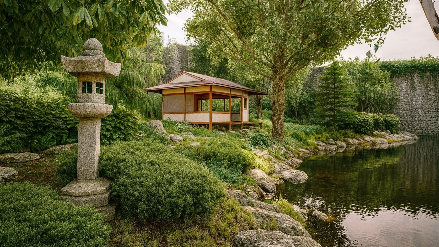 Zdjęcie przedstawia wizualizację fragmentu ogrodu japońskiego który ma powstać na terenie starego zoo.