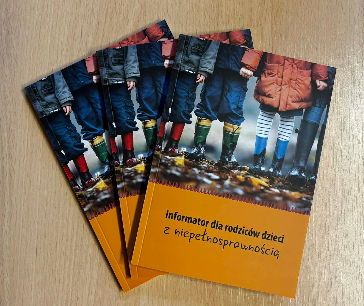 Na stole leżą trzy informatory dla rodziców dzieci z niepełnosprawnością - grafika artykułu