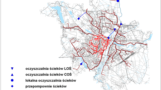 Schemat miejskiej sieci kanalizacji sanitarnej, rys. MPU
