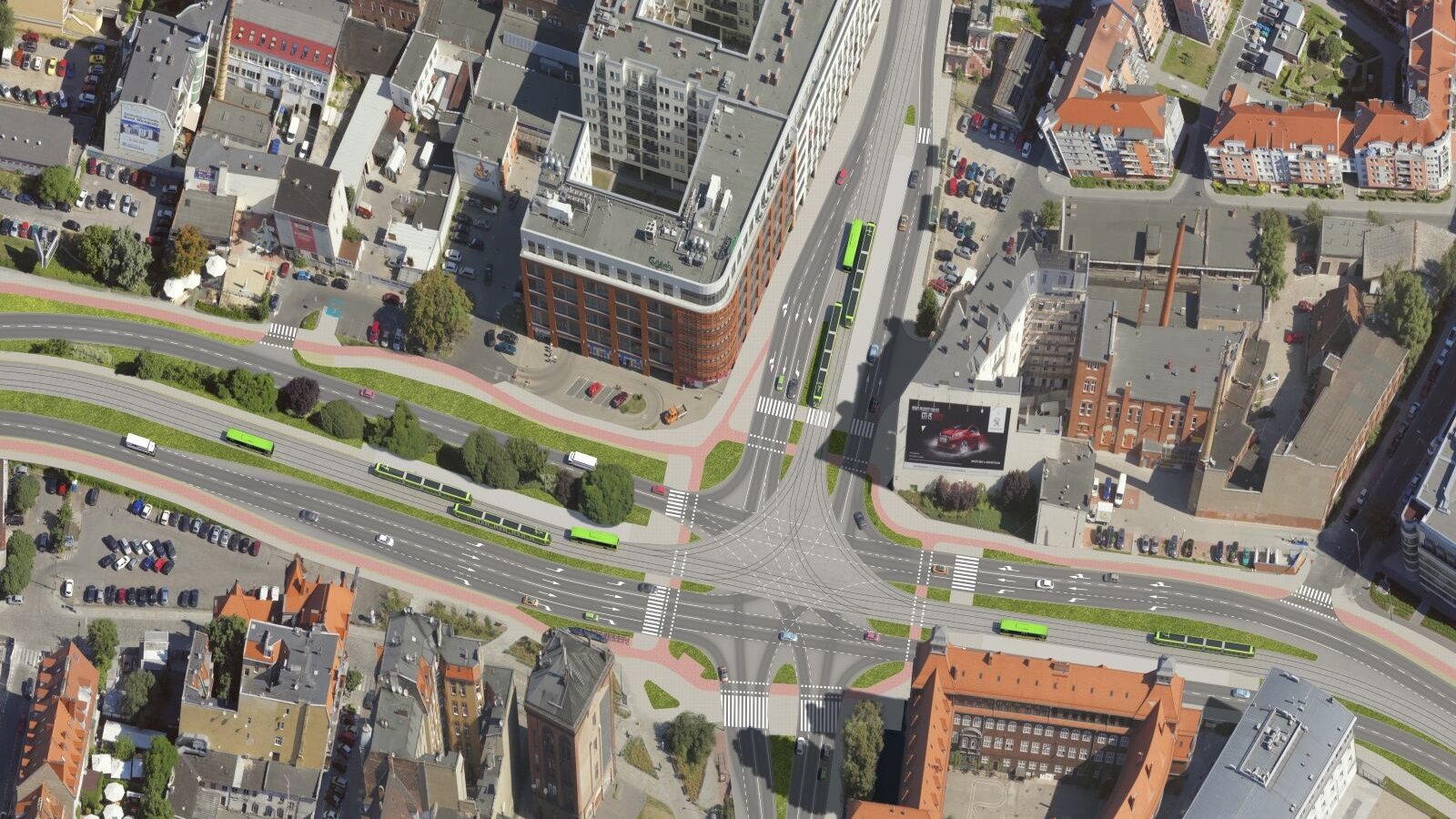 Wizualizacja. Widok z góry na skrzyżowanie ul. Garbary/Estkowskiego