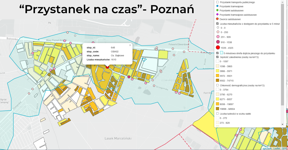 Obraz przedstawiający mapę miasta Poznania ze wyróżnionymi kolorystycznie obszarami w zależności od gęstości zaludnienia - grafika artykułu