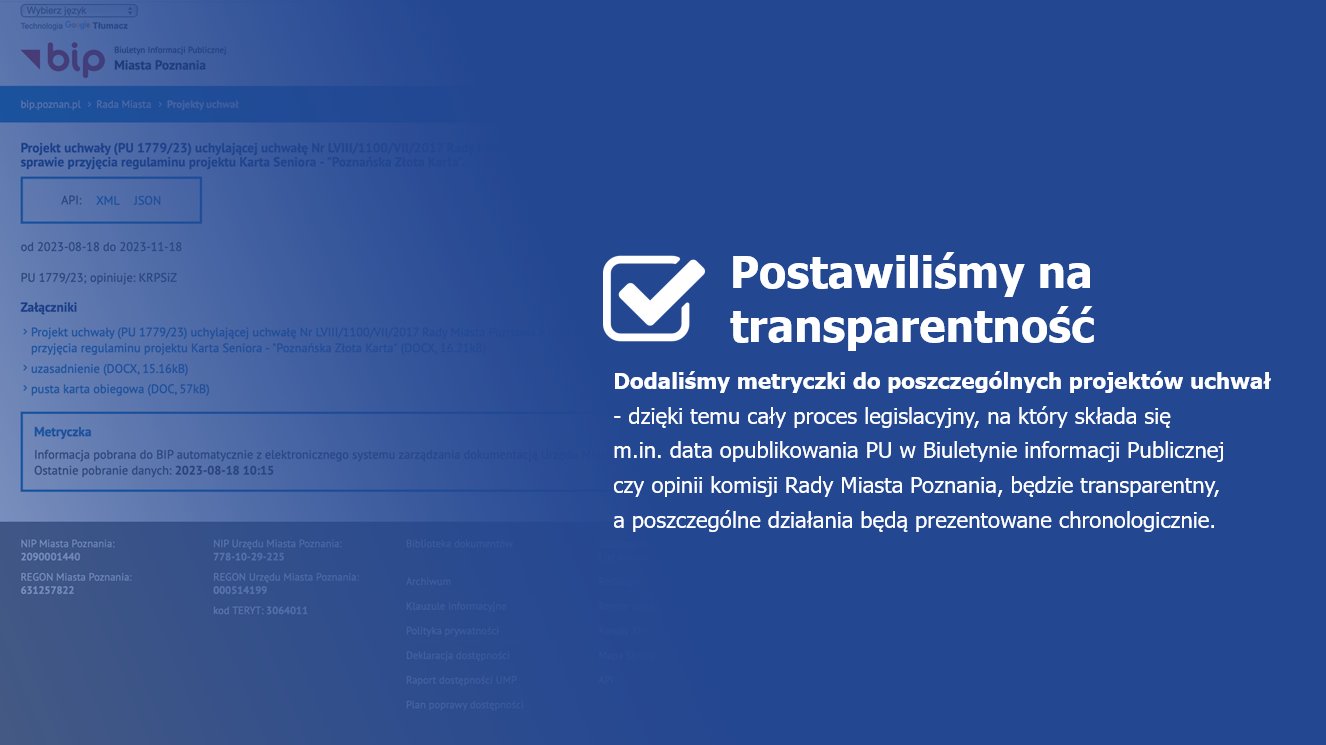 Biały tekst na granatowym tle mówiący o zmianach w BIP.