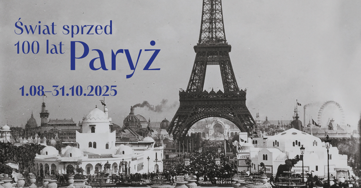 Czarno-białe zdjęcie przedstawiające wieżę Eiffla oraz pawilony zbudowane na Wystawę Światową z 1900 r. - grafika artykułu
