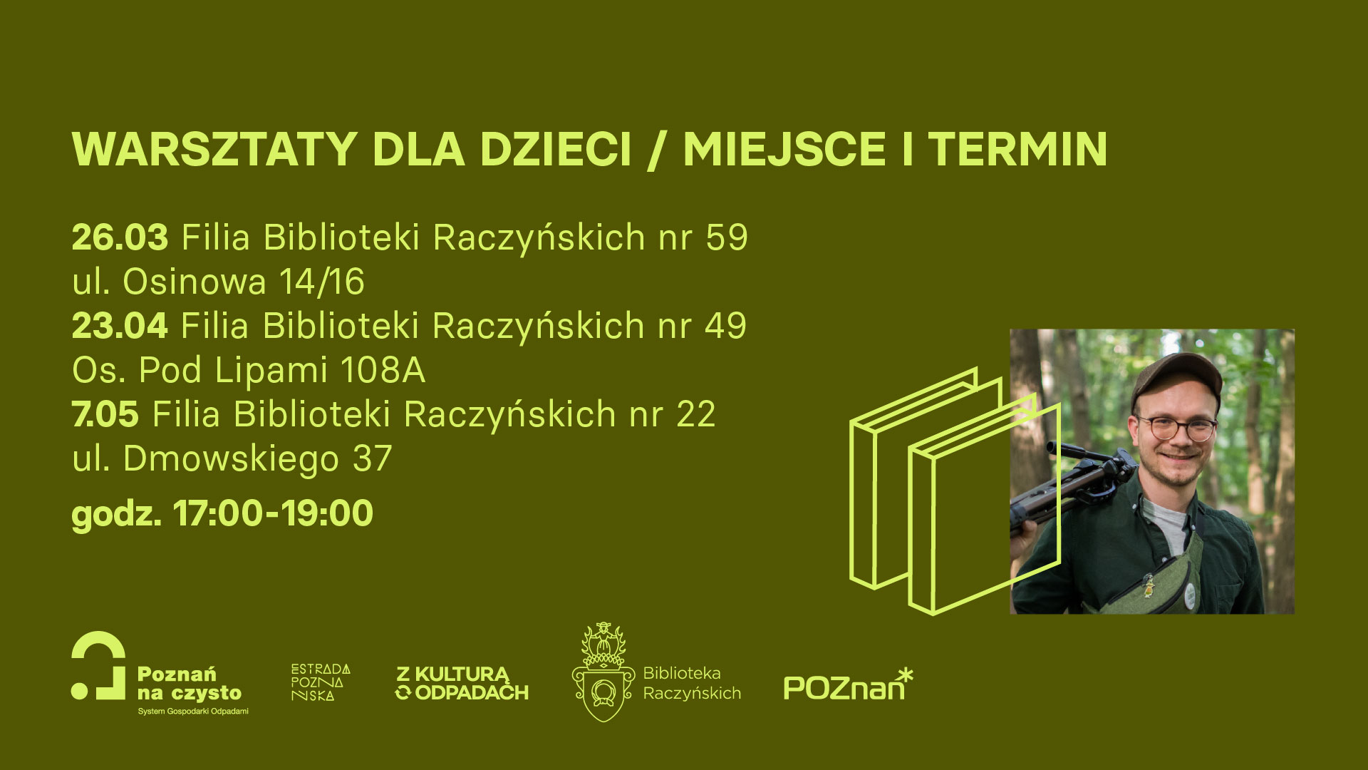 Grafika jest plakatem zapraszającym do udziału w spotkaniach "Trzy popołudnia z Polą", które odbędą się w filiach Biblioteki Raczyńskich - grafika artykułu