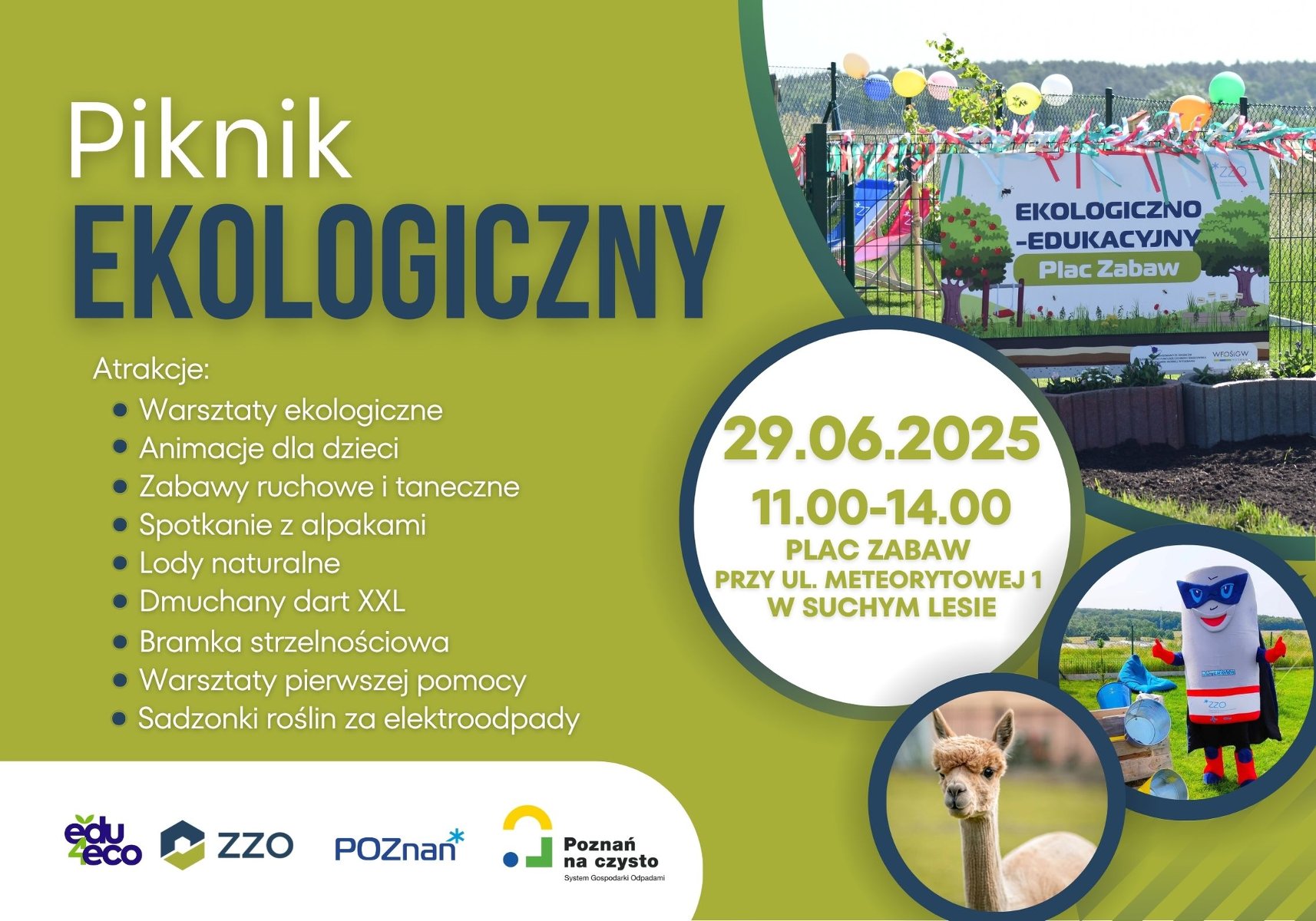 Grafika jest informacją o Pikniku Ekologicznym organizowanym przez Zakład Zagospodarowania Odpadów i zawiera ramowy program imprezy - grafika artykułu