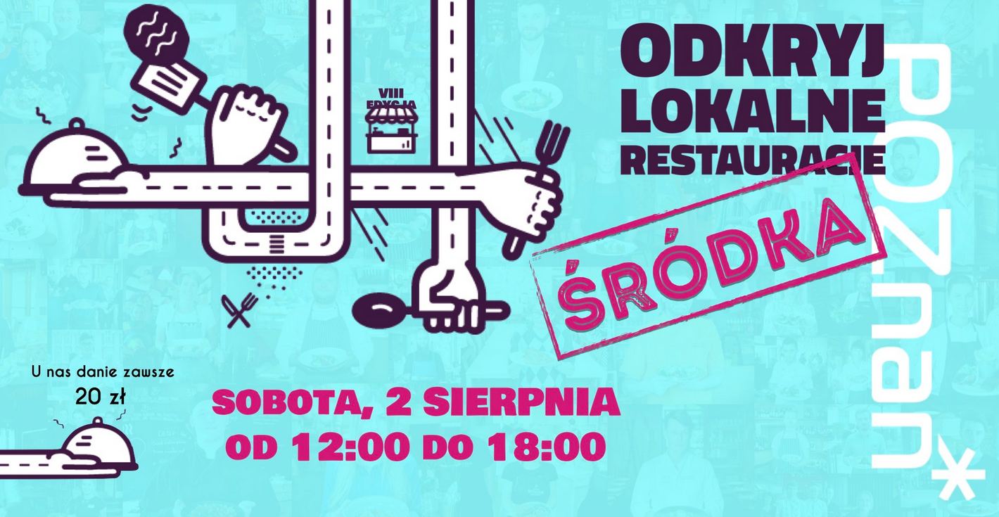 Baner, na niebieskim tle abstraksyjne krzyżujące się ręce trzymające widelec i łyżkę, z boku napisy, które informują o wydarzeniu. - grafika artykułu