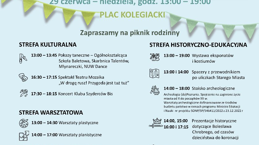 Plakat przedstawia napis: Imieniny Miasta z Kolegiatą w tle oraz program wydarzeń taki sam jak w tekście artykułu.