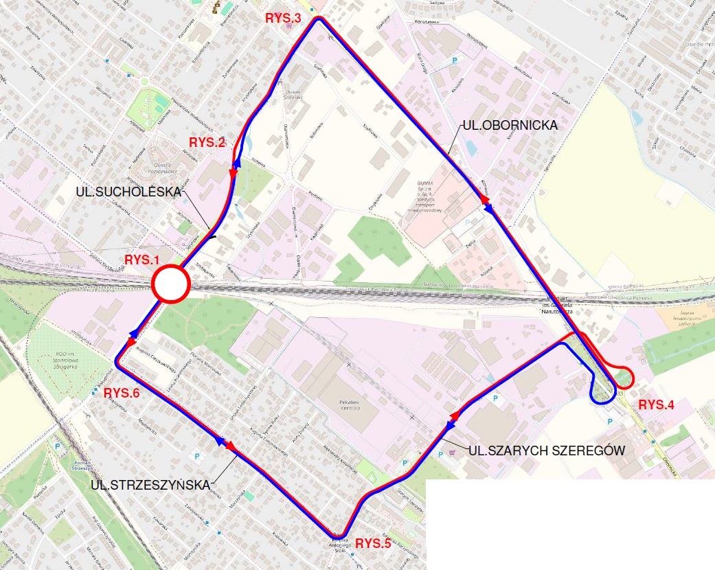 Objazdy przejazdu kolejowego w ciągu ul. Sucholeskiej Schemat objazdów zamkniętego przejazdu kolejowego w ciągu ul. Sucholeskiej