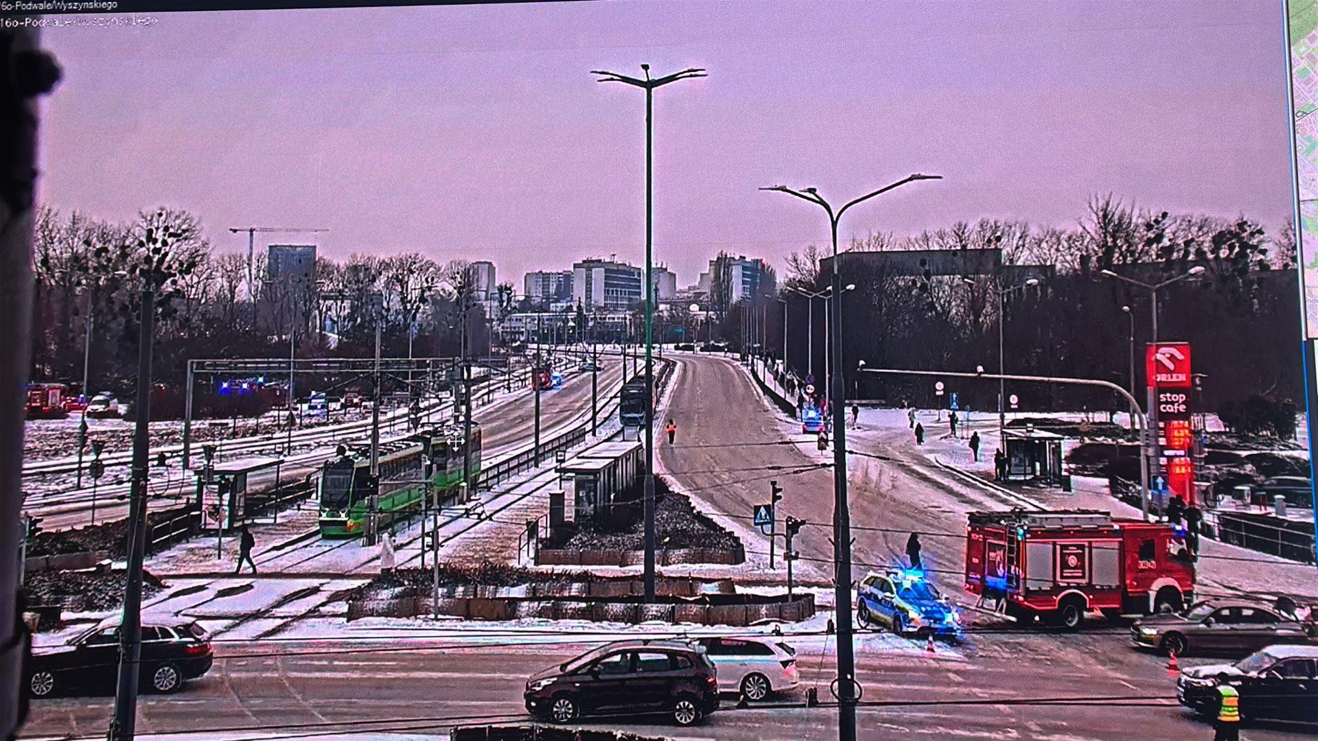 Widok na Rondo Śródka i zamkniętą ul. Jana Pawła II