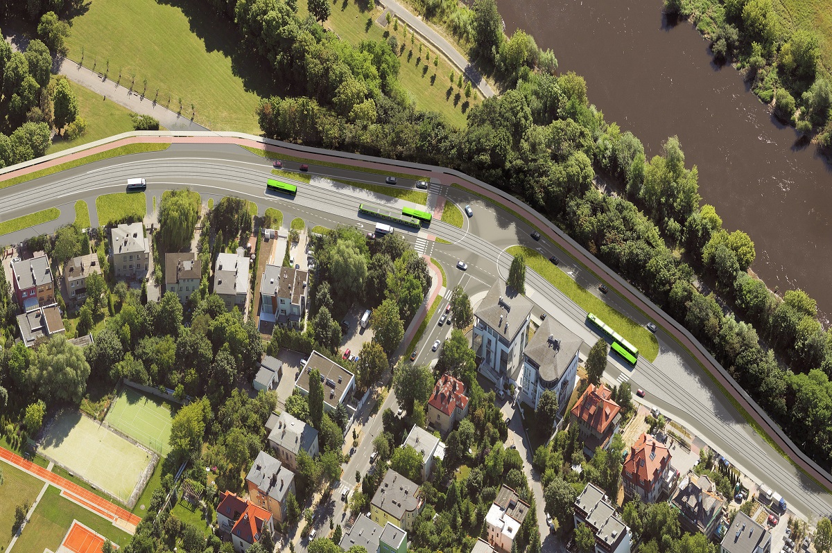 Wizualizacja II etapu trasy tramwajowej na Naramowice, rejon ul. Szelągowskiej - grafika artykułu