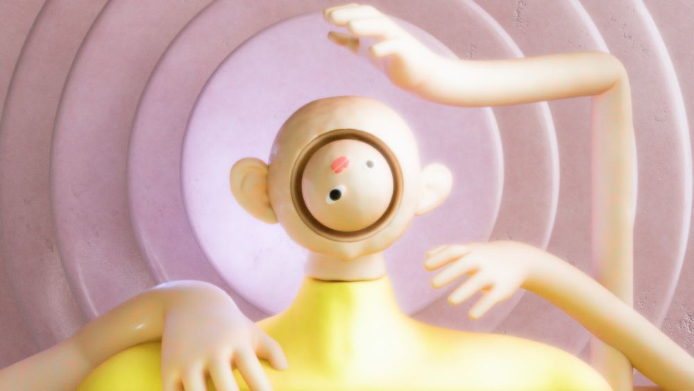 Kadr z filmu "Niekompletny", fot. materiały organizatorów Żółty ludzik ze zniekształconą twarzą.