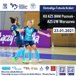 Plakat Ekstraligi Futsalu Kobiet - dwie zawodniczki cieszące się po akcji