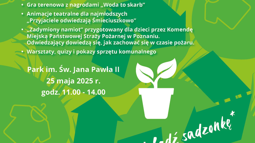 Plakat ekopikniku, który odbędzie się w niedzielę, 25 maja, w parku Jana Pawła II na Wildzie