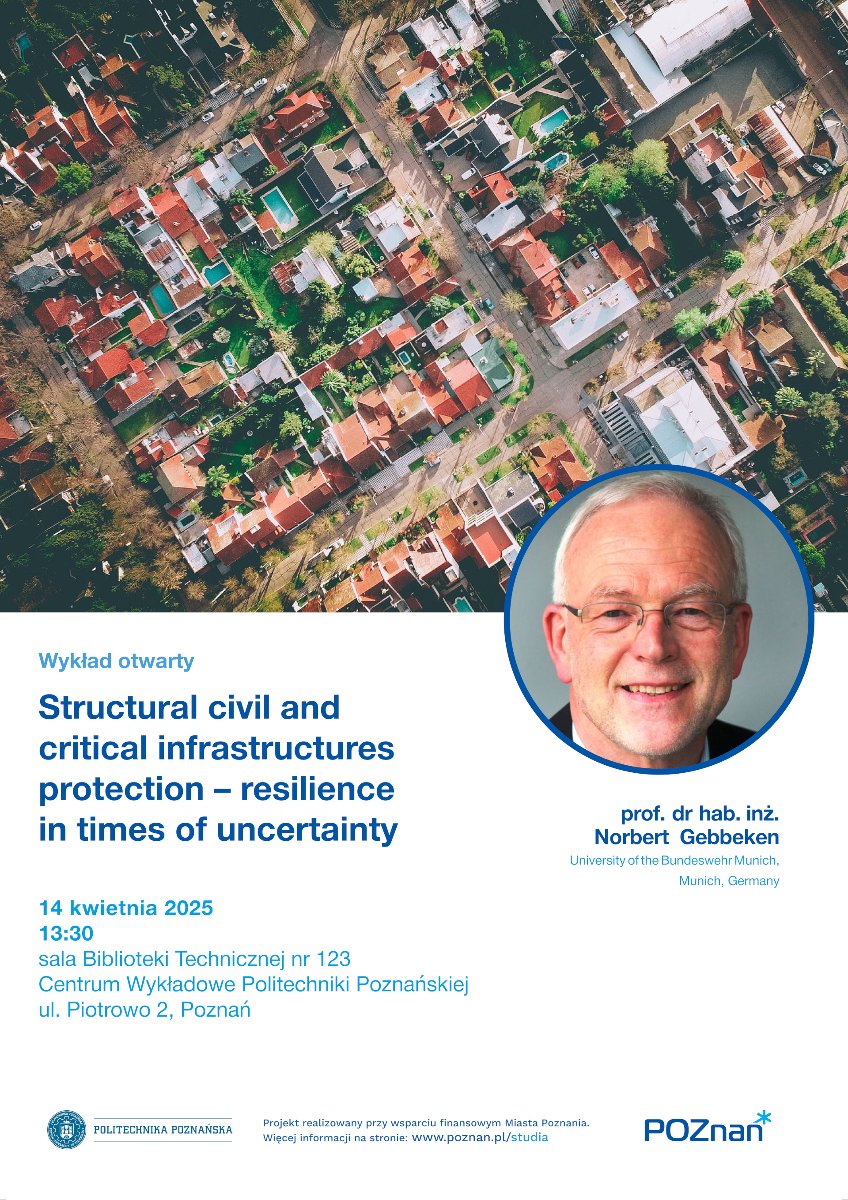 Prof. Norbert Gebbken in the background of the city a photo of a man and information about the lecture, which are also included in the content of the information about the lecture