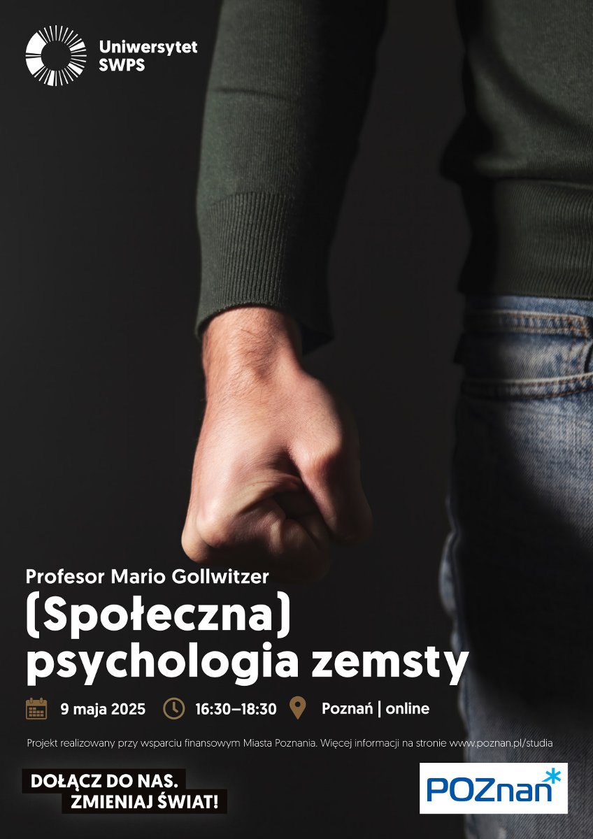 Prof. Mario Gollwitzer on a dark background a picture of a hand with clenched palm. The poster also contains information about the lecture