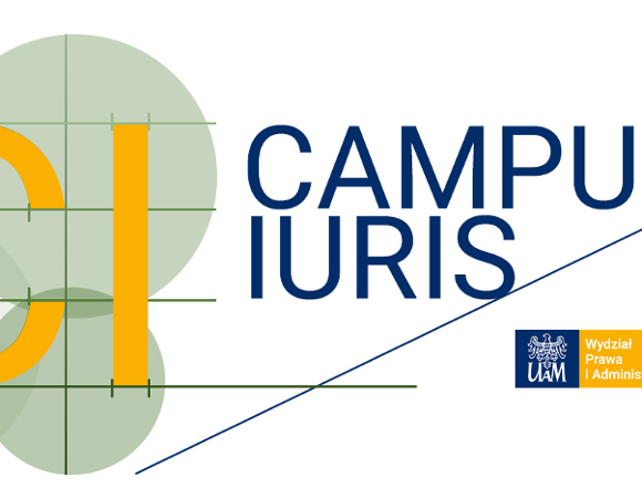 Logo "Campus Iuris" - duże litery "CI" na tle geometrycznych kształtów, obok napis "Campus Iuris" oraz znak Wydziału Prawa i Administracji UAM.