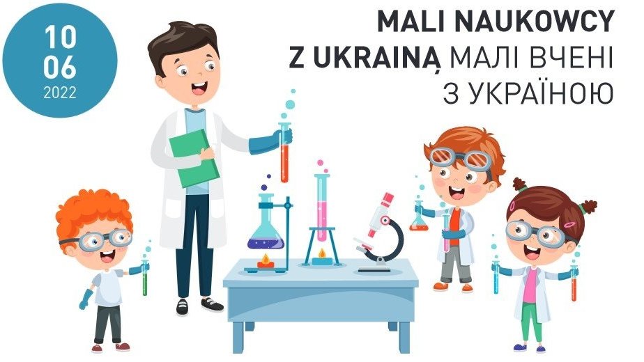 Grafika wydarzenia przedstawia na białym tle postaci naukowca oraz trojga dzieci (dwóch chłopców i jedna dziewczyna) w białych kitlach, stojących przy stoliku, na którym stoją mikroskopy i probówki. Każda z postaci trzyma probówkę w ręce. - grafika artykułu