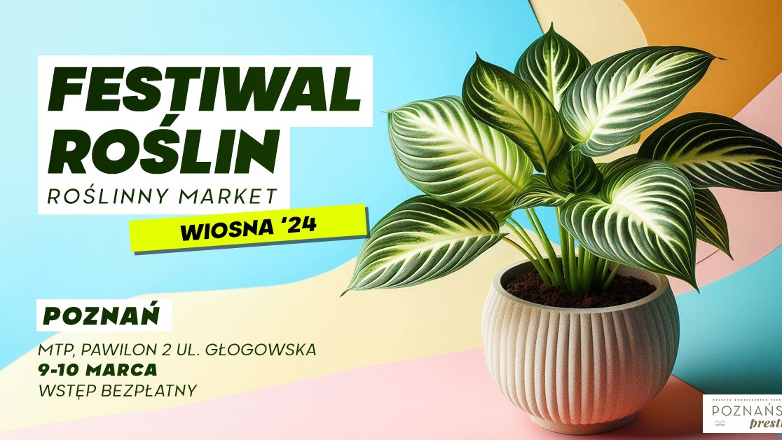 Plakat promocyjny Festiwal Roślin w Poznaniu. Na zdjęciu roślina w doniczce.
