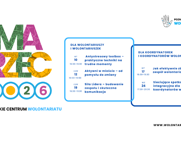 na zdjęciu po lewej znajduje się kolorowy napis "marzec 2026", a po prawej znajdują się ramki z datami szkoleń