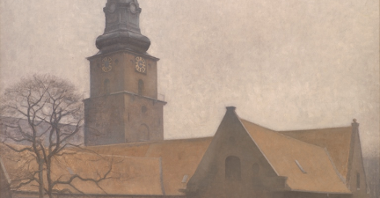 One of the artist's works: picture of the church with high tower