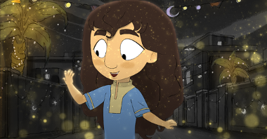 Animated picture from the movie - a girl on a dark street at night