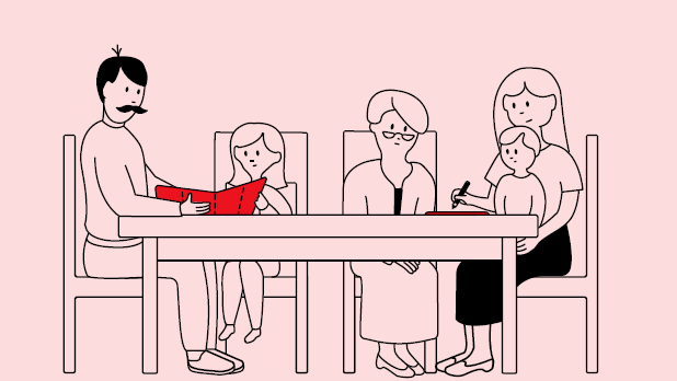 The family sits together at the table - showing that safety begins at home and in close relationships. We can support each other in difficult situations. The scene demonstrates that safety is not only about rules, but also about education, planning, and cooperation within the family or community.