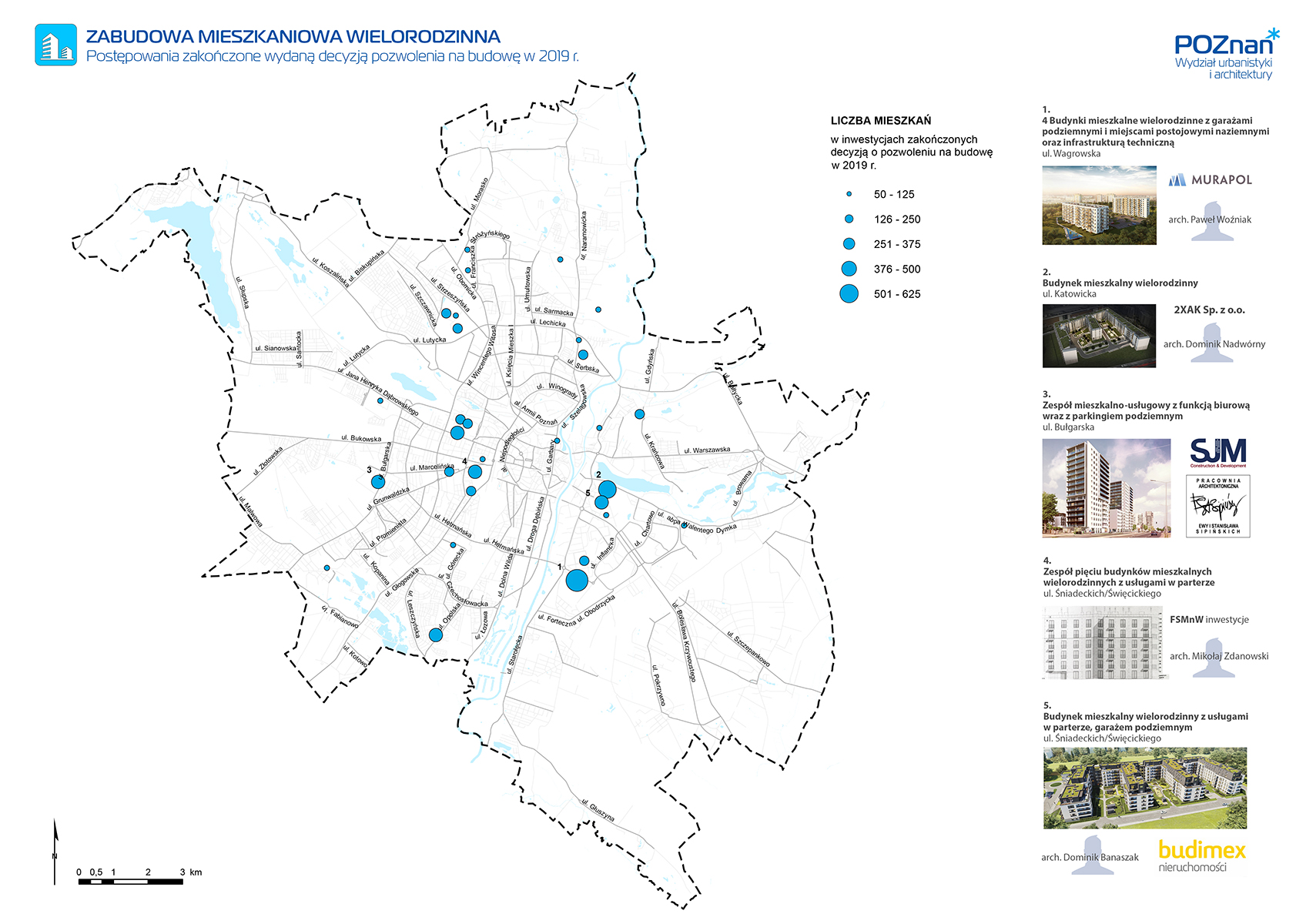 2019 r. - Decyzje_WZ_zakończone pozwoleniem na budowę - lokalizacje zaznaczone na mapie Poznania
