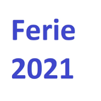 Na białym tle niebieski napis "ferie 2021".