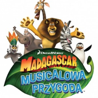 Nazwa wydarzenia i wizerunki zwierzaków z kreskówki Madagaskar.