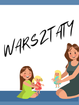 Baner promujący wydarzenie. Nazwa wydarzenia. Rysunek mamy z córką trzymającymi lalki.