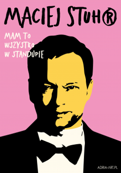 Baner promujący wydarzenie. Nazwa wydarzenia i rysunek twarzy artysty.