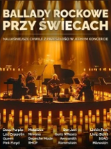 Baner promujący wydarzenie. Nazwa wydarzenia. W tle fortepian i świece oraz kwartet muzyków na scenie.