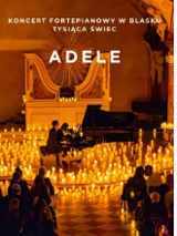 Baner promujący wydarzenie. Nazwa wydarzenia. W tle fortepian i świece.