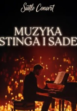 Baner promujący wydarzenie. Nazwa wydarzenia. W tle fortepian i świece.