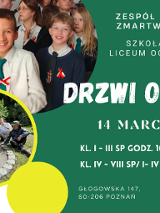 Plakat drzwi otwartych w szkole Zmartwychstanek. W okrągłych ramkach zdjęcia uczniów, szczegółowe informacje z plakatu są powtórzone w treści artykułu.