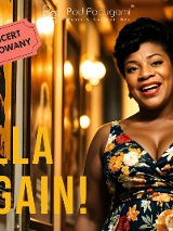 Plakat, który reklamuje koncert Ella again. Na zdjęciu uśmiechnięta artystka oraz napisy informujące o wydarzeniu.