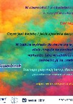 Wielobarwny plakat informujący o wykładzie populatnonaukowym o kolorach.