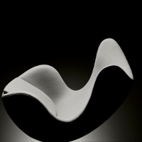 Na czarno białej fotografii Piotra Topperzera widzimy fotel w kształcie przypominającym jajko. Fotel jest bez nóg i sprawia wrażenie bujanego fotela lub skulonego nagiego ciała ludzkiego.