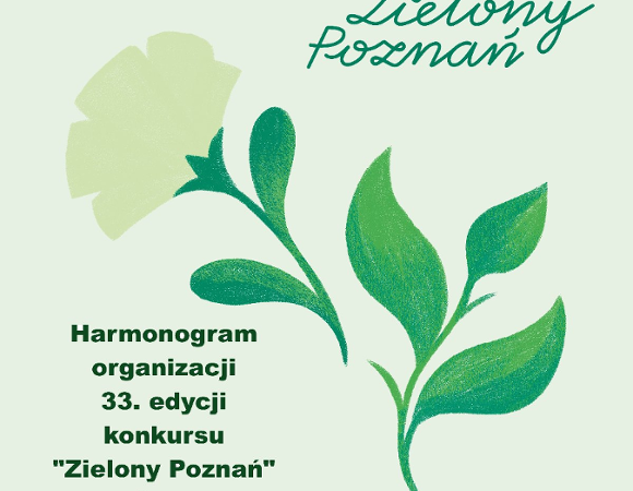 grafika konkursu na zielonym tle kwiat, którego płatki symbolizują działania na rzecz ekologii niezależnie od wieku.