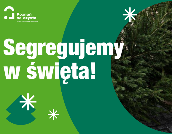 Grafika przedstawia treść "segregujemy w święta" oraz zdjęcie choinki