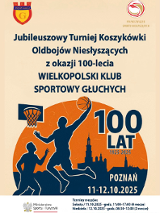 Na plakacie dwie sylwetki męskie podczas gry w koszykówkę.