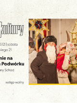 Baiłe zło ze zdjęciem osób przebranych za świąteczne postacie z jasełek.