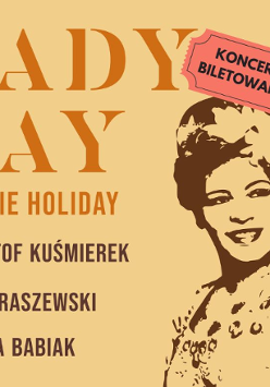 Rysunek Billie Holiday, informacje o koncercie poświęconym jej twórczości.