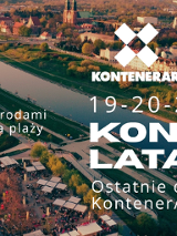 Widok z lotu ptaka na Wartę. Na lewym brzegu rozrywkowa przestrzeń KontenerART. Po prawej stronie brzegu budynki mieszkalne i Katedra Poznańska.