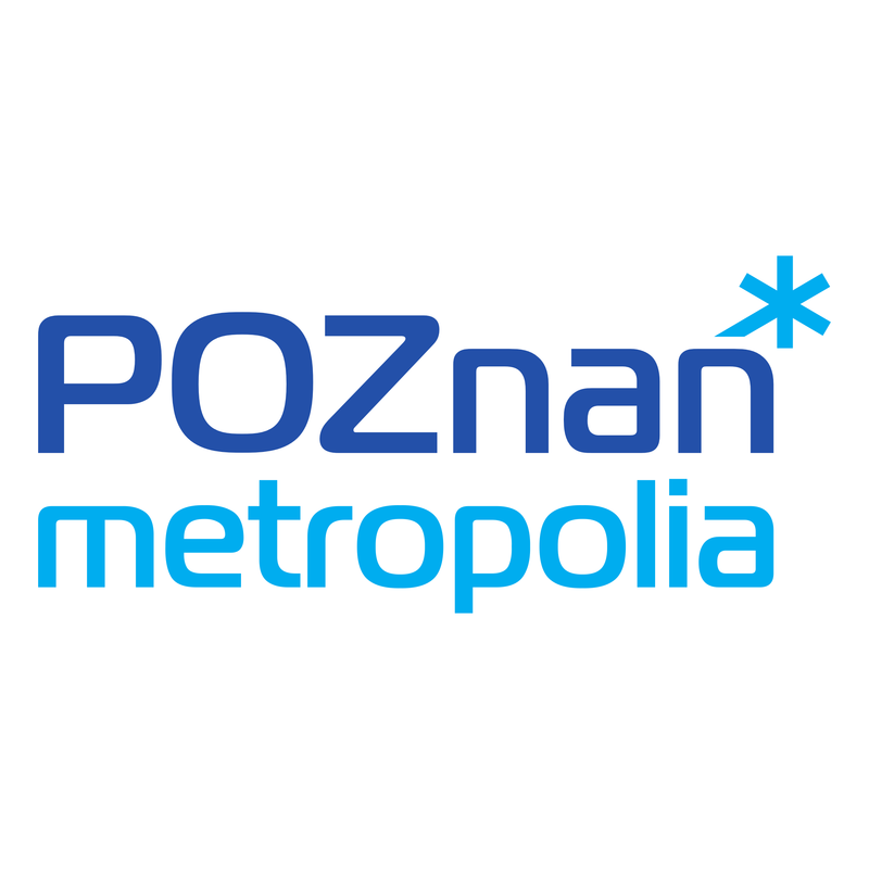 Metropolia Poznań Logo Metropolii Poznań - u góry napis Poznan z gwiazdką, na dole Metropolia