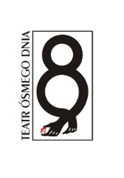 Logotyp Teatru: na białym tle czarny tekst - cyfra 8 z dłońmi u jej dołu, z lewej strony napis Teatr Ósmego Dnia.