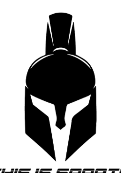 Logotyp EF Racing Team - czarny hełm żołnierza greckiego z napisem pod spodem This is Sparta