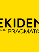 Logotyp EKIDEN PragmaTIQ - na żółtym tle czarna nazwa imprezy