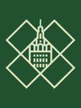 Logotyp Poznańskiego Kongresu Brydżowego - na planie rombu budynek z iglicą na zielonym tle