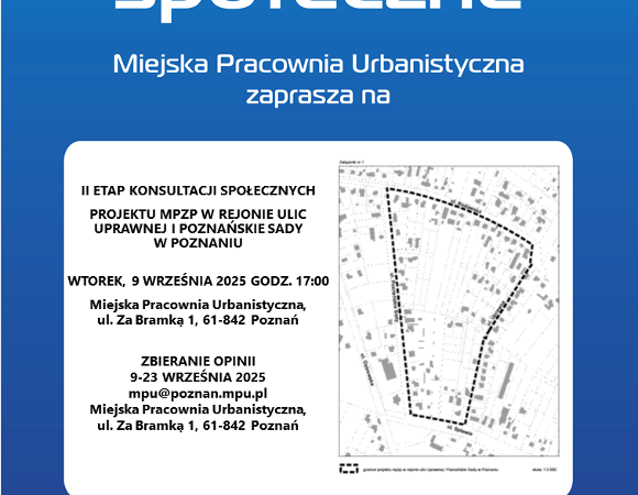 grafika informująca o II etapie konsultacji społecznych Mapa z konturami ulic i budynków z wyrysowanymi działkami wchodzącymi w granice mpzp.